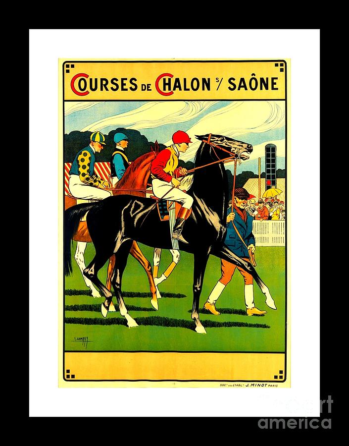 Courses de Chalon French Horse Racing 1911 II Painting by Leon Gambey