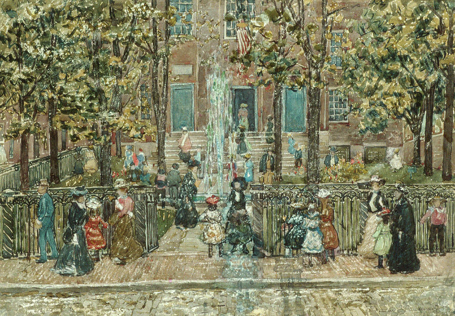Architecture Painting - Court Yard, West End Library, Boston by Maurice Prendergast