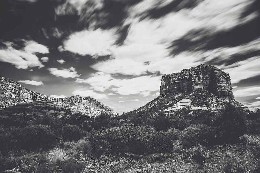 Courthouse Butte Long exposure 1 in black and white  Photograph by Mati Krimerman