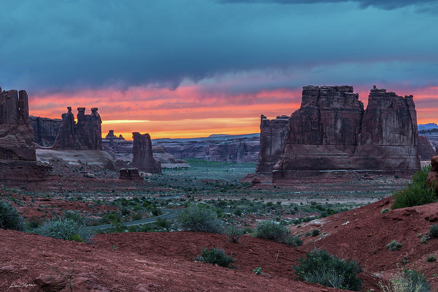 Sunset Photograph - Courthouse Towers Arches National Park by Dan Norris