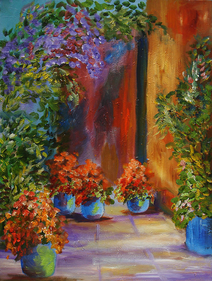 Courtyard and Flowers Painting by Mary Jo Zorad