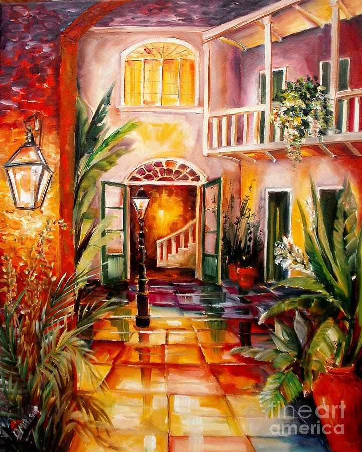 New Orleans Painting - Courtyard by Lamplight by Diane Millsap