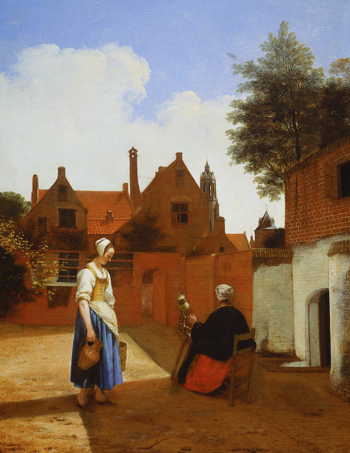 Courtyard in Delft at Evening Painting by Pieter de Hooch