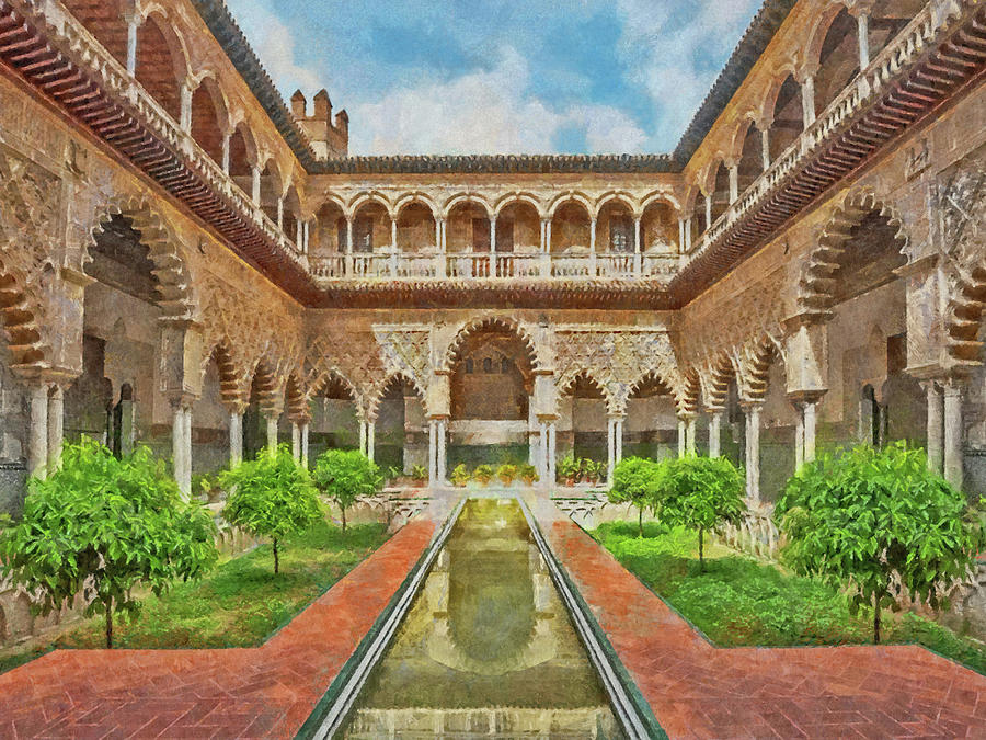 Courtyard of the Maidens at the Alcazar of Seville  Digital Art by Digital Photographic Arts