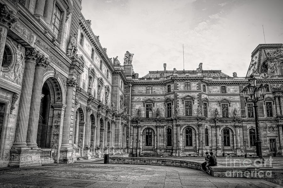 Courtyard The Louvre Black white HD Architecture  Digital Art by Chuck Kuhn