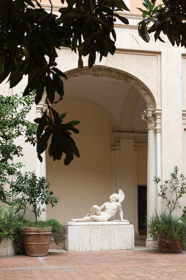 Statues Photograph - Courtyard Treasures - Wandering Around in Rome Italy by Georgia Mizuleva