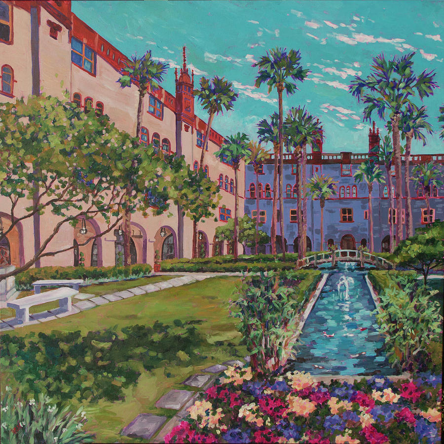Courtyard with Koi Pond Painting by Heather Nagy