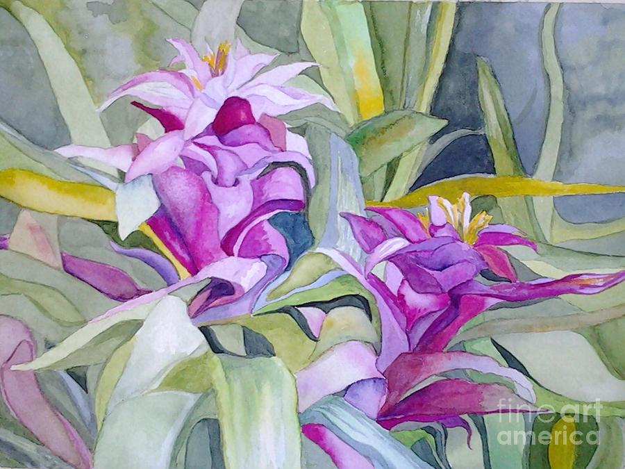 Flower Painting - Cousin to Pineapple and Spanish Moss by Kathryn Launey