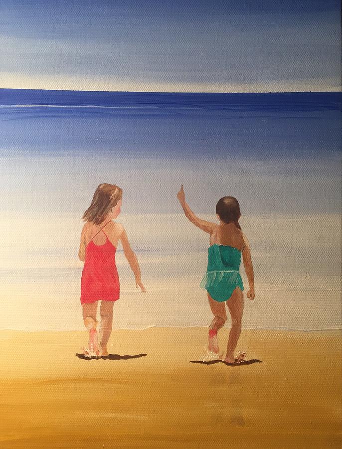 Cousins at the Beach Painting by Steve Kirk