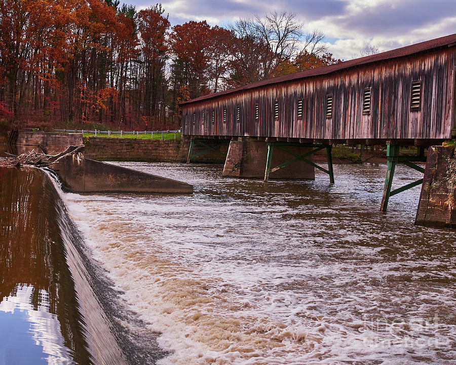 Covered Bridge and Dam Photograph by Steve Ondrus