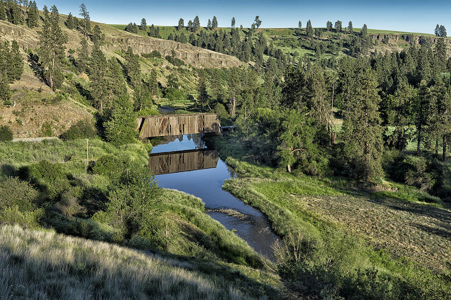 Covered Bridge and Reflection Palouse WA DSC04405 Photograph by Greg Kluempers