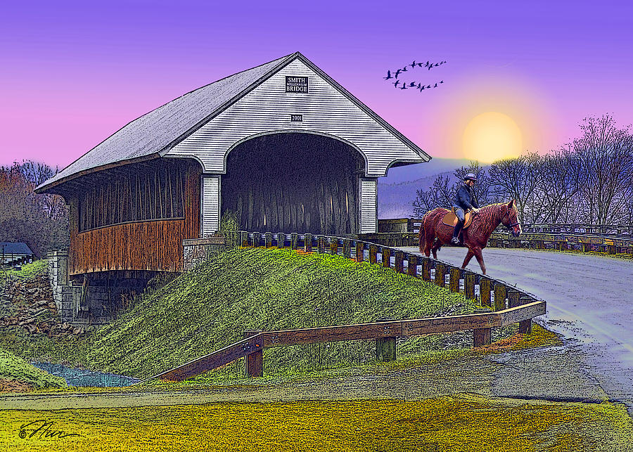 Covered Bridge at Dusk Digital Art by Nancy Griswold