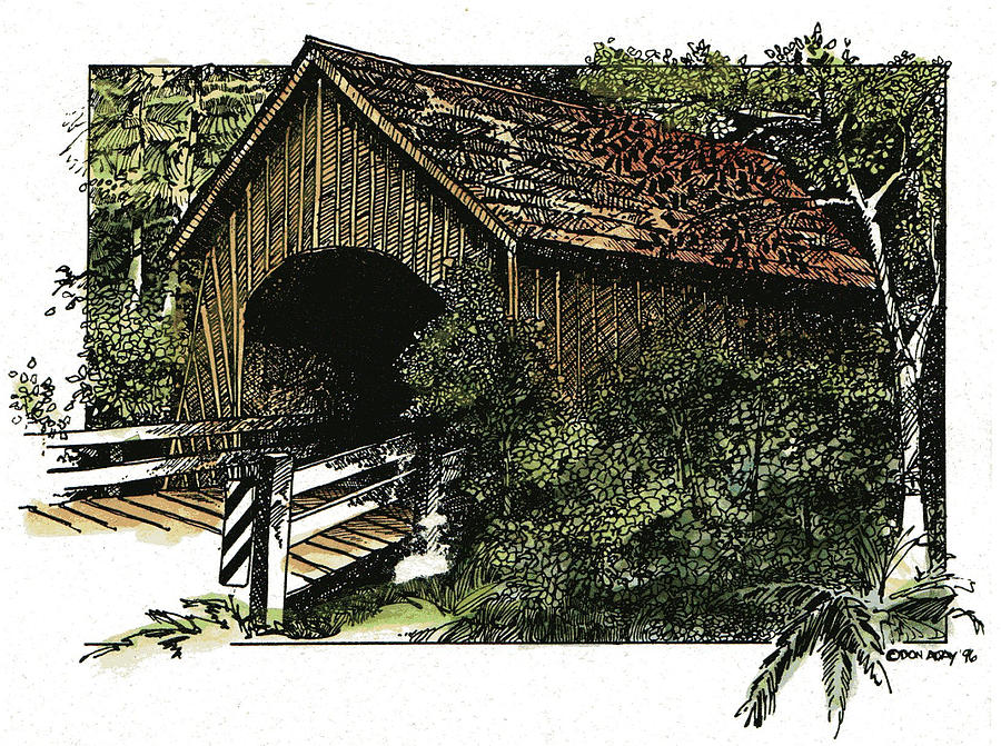 Tree Drawing - Covered Bridge at Yachats Oregon by Donald Aday