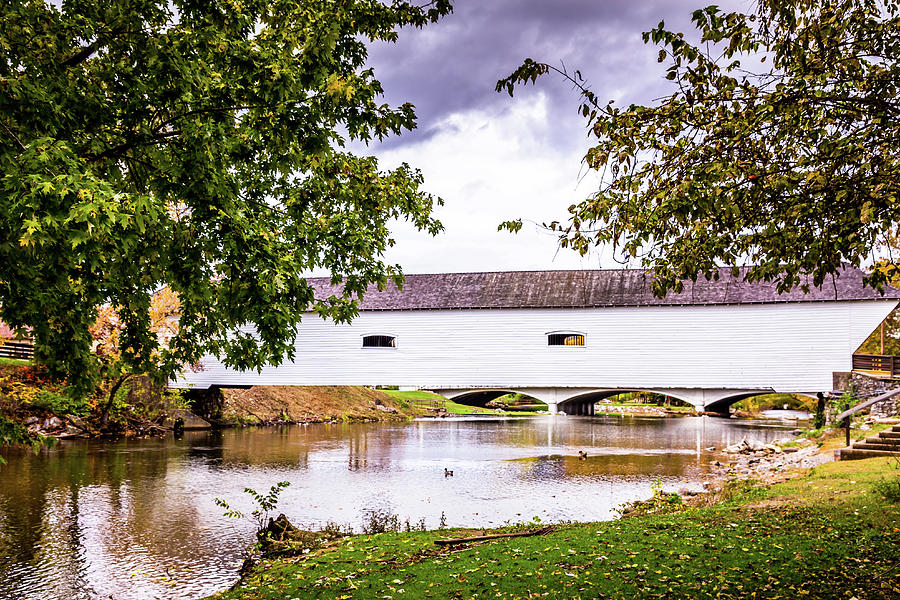 Covered Bridge Crossing the River Photograph by Lisa Lemmons-Powers