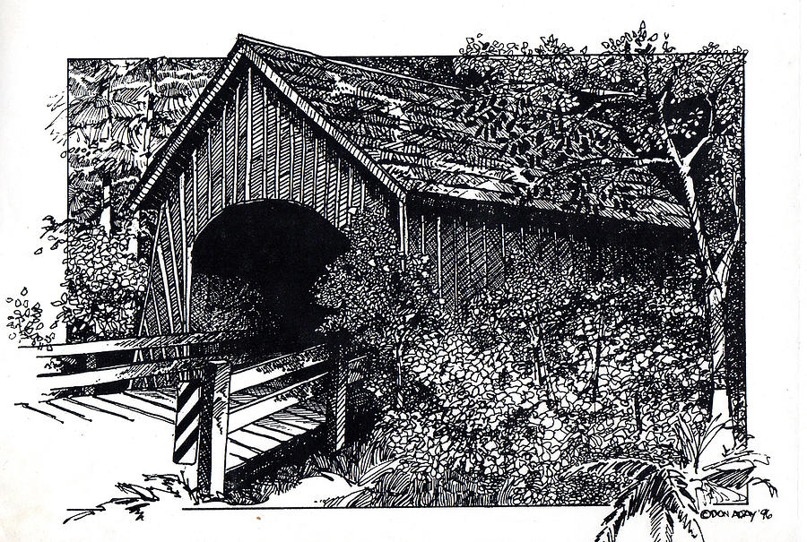 Nature Drawing - Covered Bridge by Donald Aday