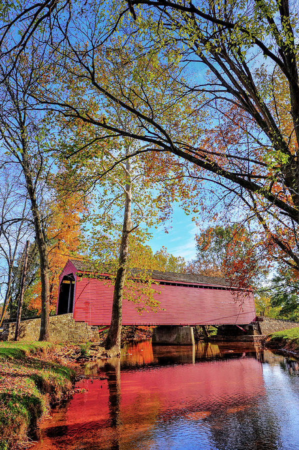 Covered Bridge in Maryland in Autumn Photograph by Patrick Wolf