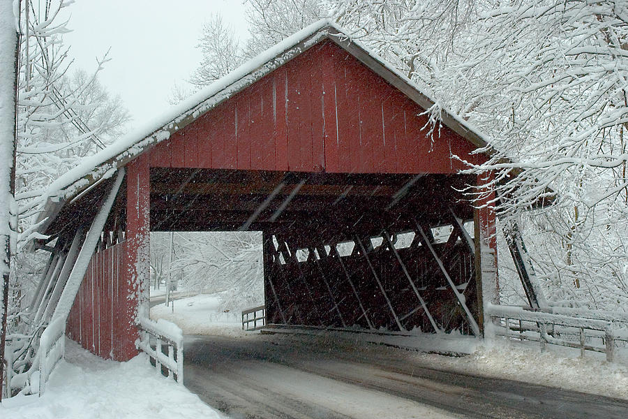 Covered Bridge in Snow Photograph by Don Mennig
