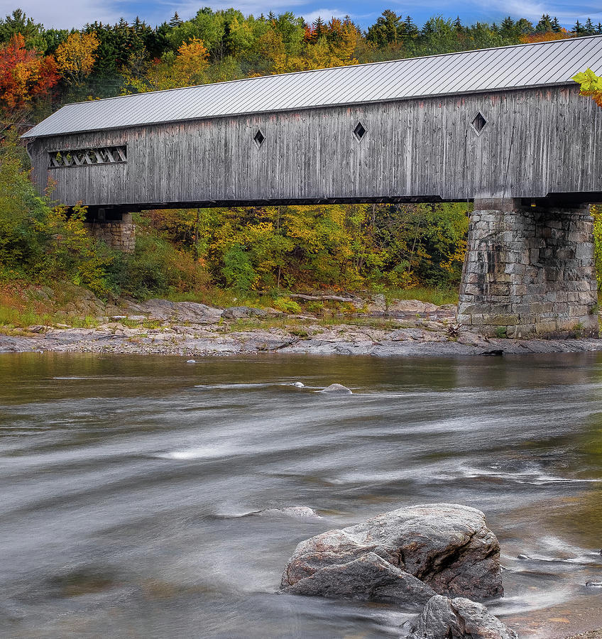 Covered Bridge In Vermont with Fall Foliage Photograph by Robert Bellomy