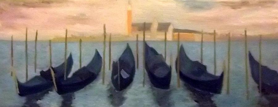 Covered Gondolas at Venice Painting by Peter Gartner