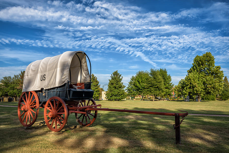 Covered Wagon and Blue Sky Photograph by James Barber