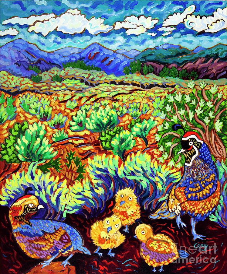 Covey of Gamblin Quail Painting by Cathy Carey