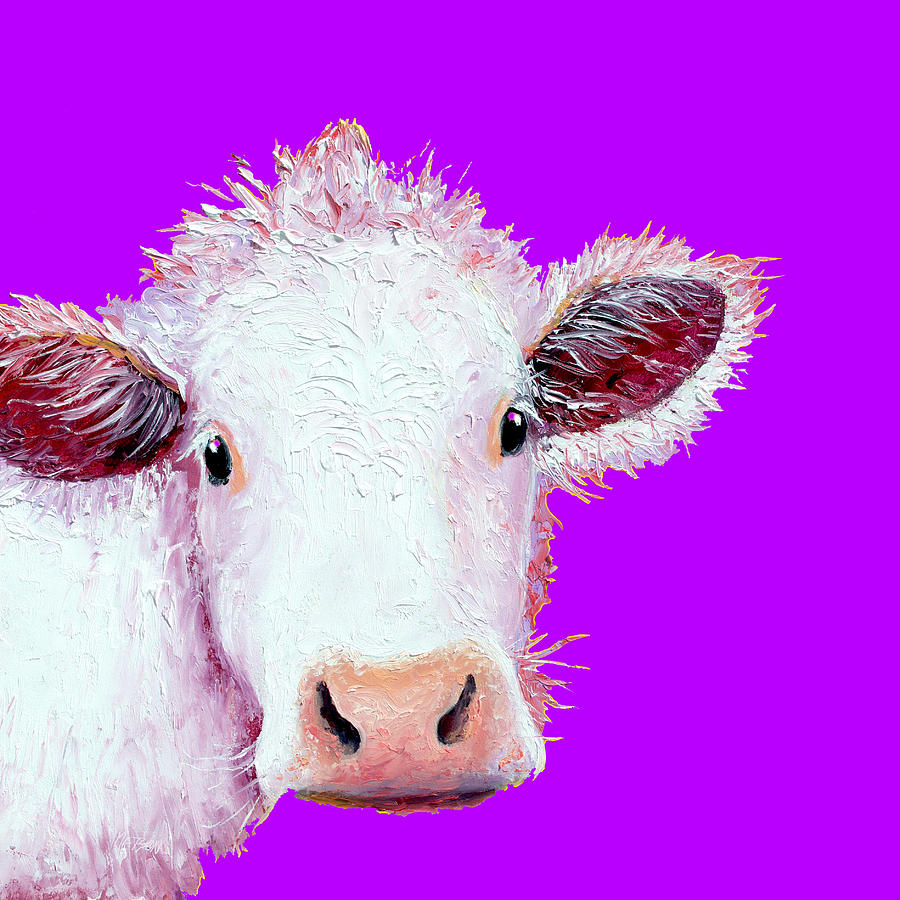 Animal Painting - Cow Art - Charolais on Purple by Jan Matson