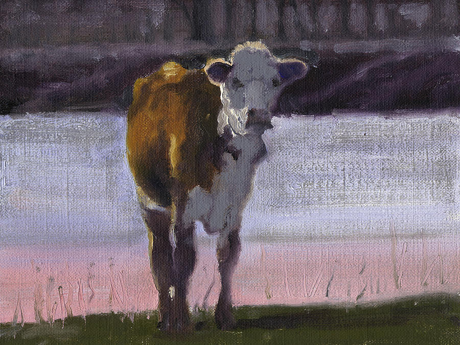 Cow At The Pond Painting by John Reynolds