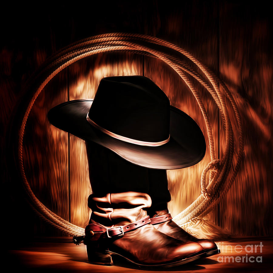 Cow boy boot and Hat Painting by Gull G