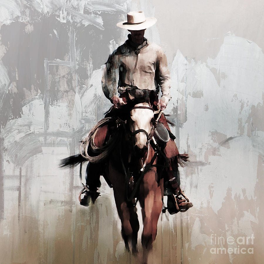Cow boy Ride 01 Painting by Gull G