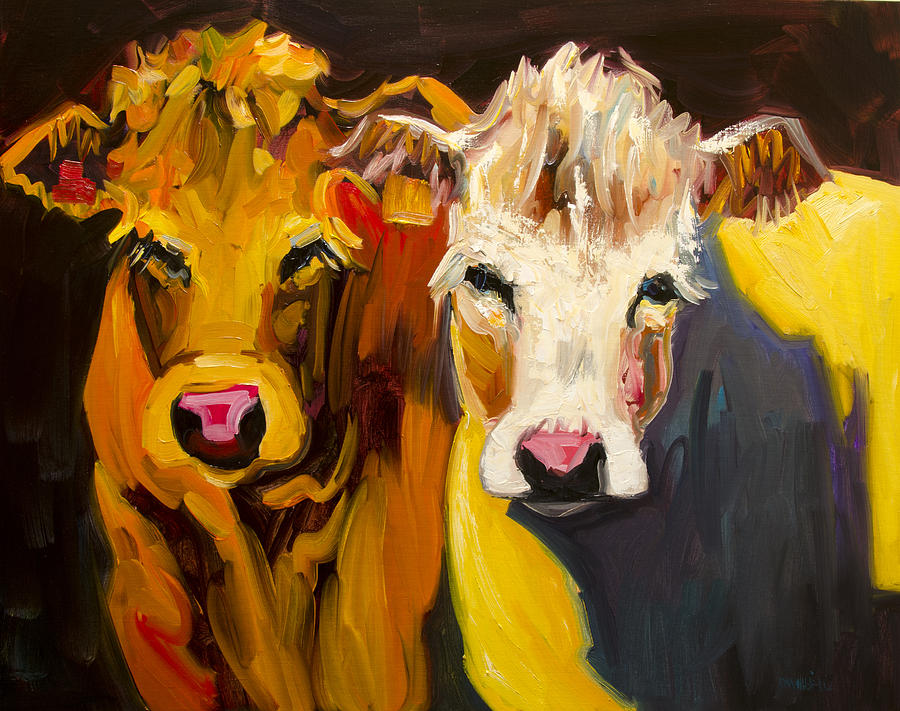 Cow Buddies at Large Painting by Diane Whitehead