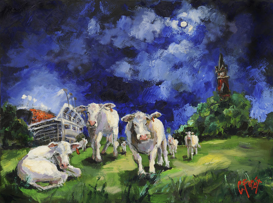 Cow Painting - Cow College Auburn University by Carole Foret