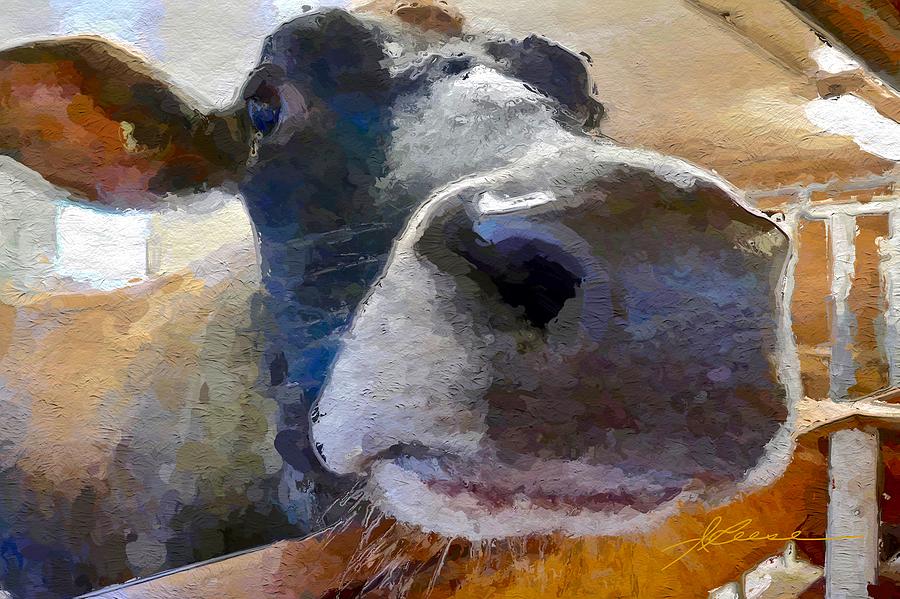 Cow Face Close Up Painting by Joan Reese