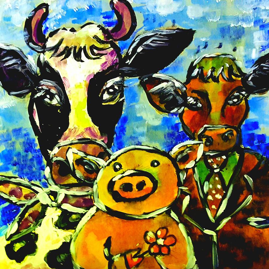 Cow family Painting by Hae Kim