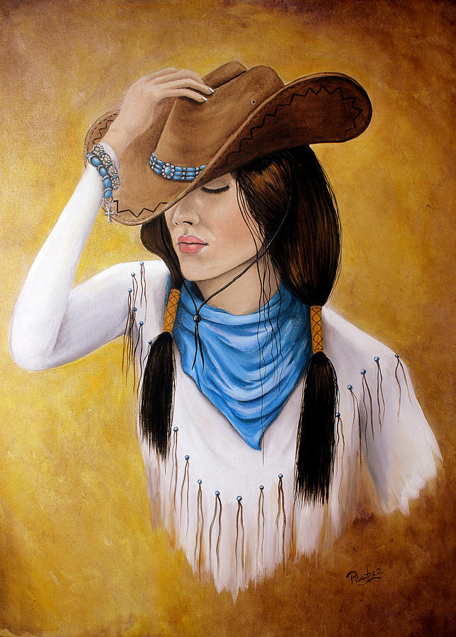 Cow girl in Blue Painting by Pechez Sepehri