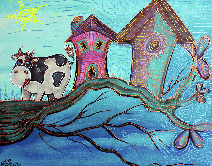 Animal Painting - Cow In A Tree by Laura Barbosa