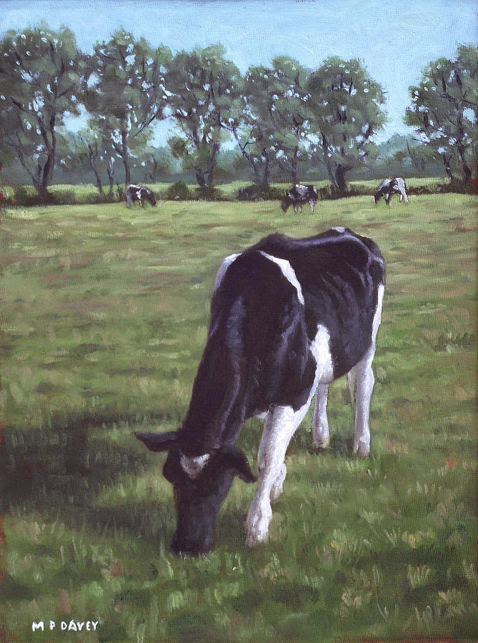 Cow Painting - Cow in field at Throop UK  by Martin Davey