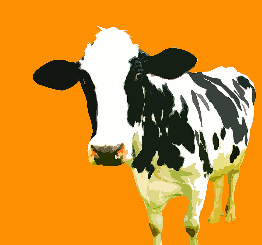 Cow Painting - Cow in orange world by Sam Ribeiro