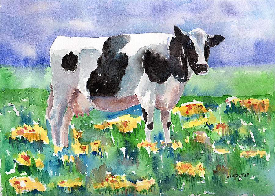 Cow Painting - Cow In The Meadow by Arline Wagner