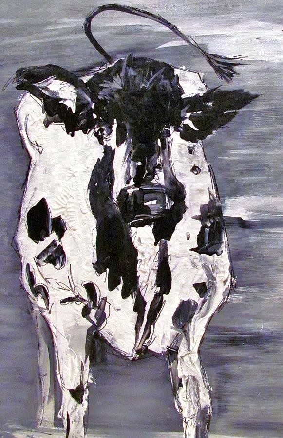 Cow in Winter Print Painting by Terri Einer