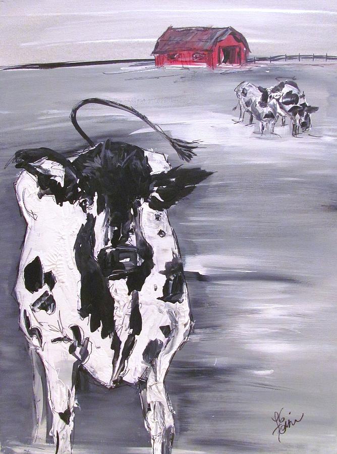 Cow in Winter Painting by Terri Einer
