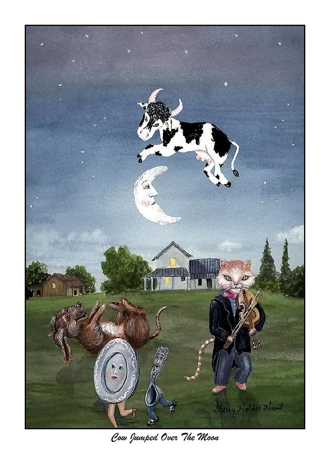 Nursery Rhyme Painting - Cow Jumped Over The Moon 2 by Sherry Holder Hunt