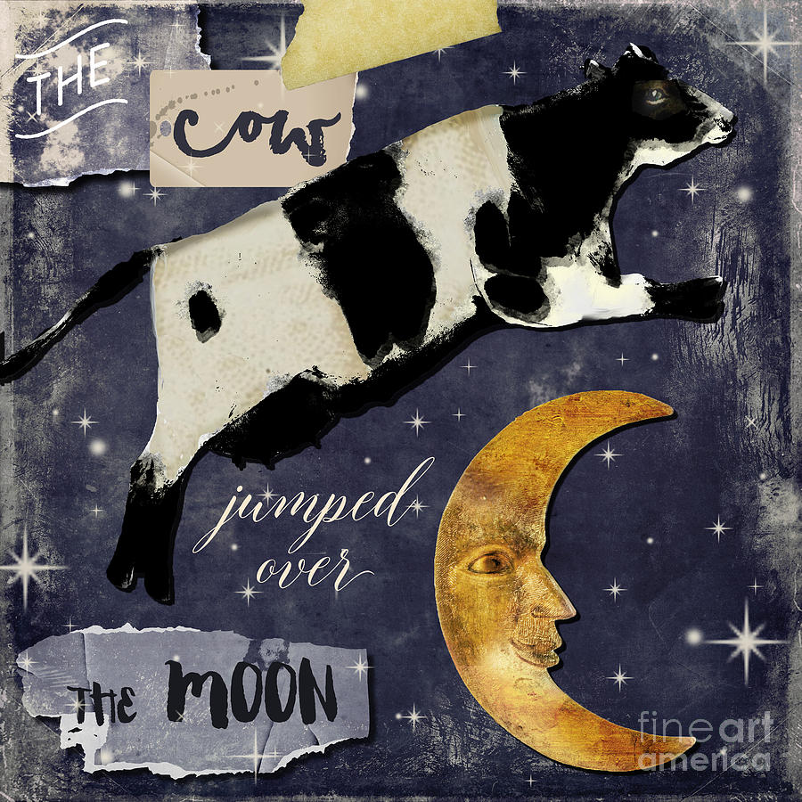 Cow Painting - Cow Jumped Over the Moon by Mindy Sommers