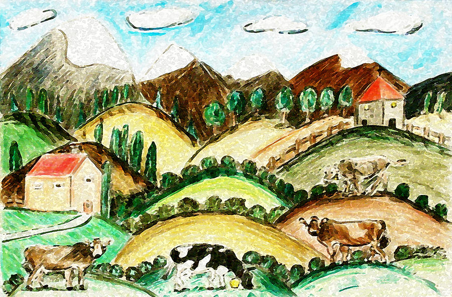 Cow Land Painting by Monica Engeler