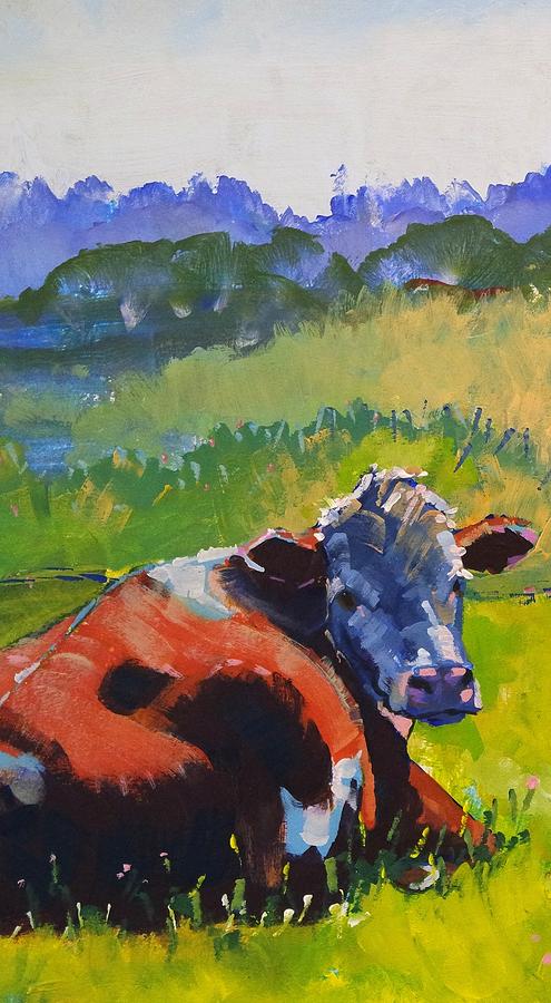 Cow Lying Down On A Sunny Day Drawing by Mike Jory