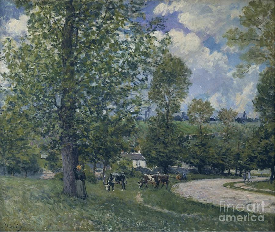 Cow Pasture near Louveciennes Painting by MotionAge Designs