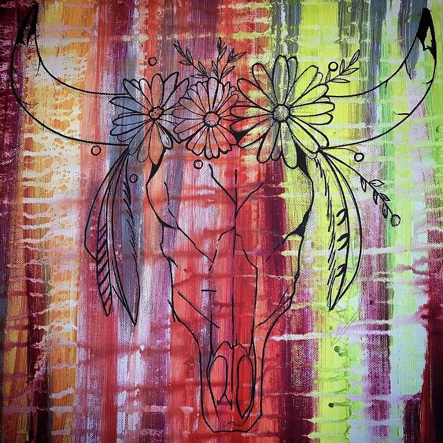Cow Skull 001 Painting by Idie Karr Cow Skull 001 Painting by Idie Karr