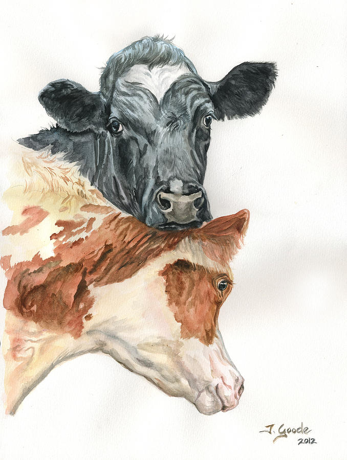 Cow with heart Painting by Jana Goode