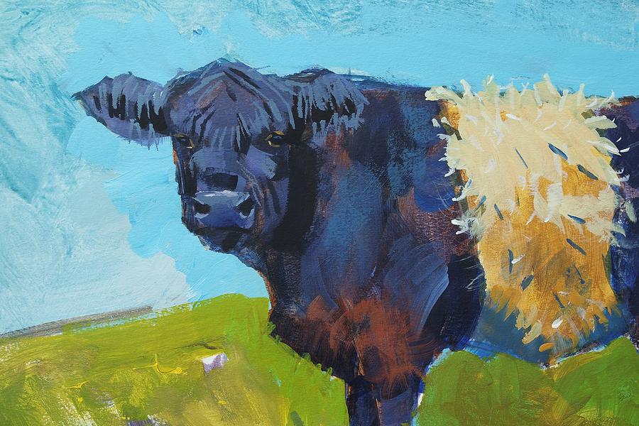 Cow with white stripe - Belted Galloway Cow Painting by Mike Jory