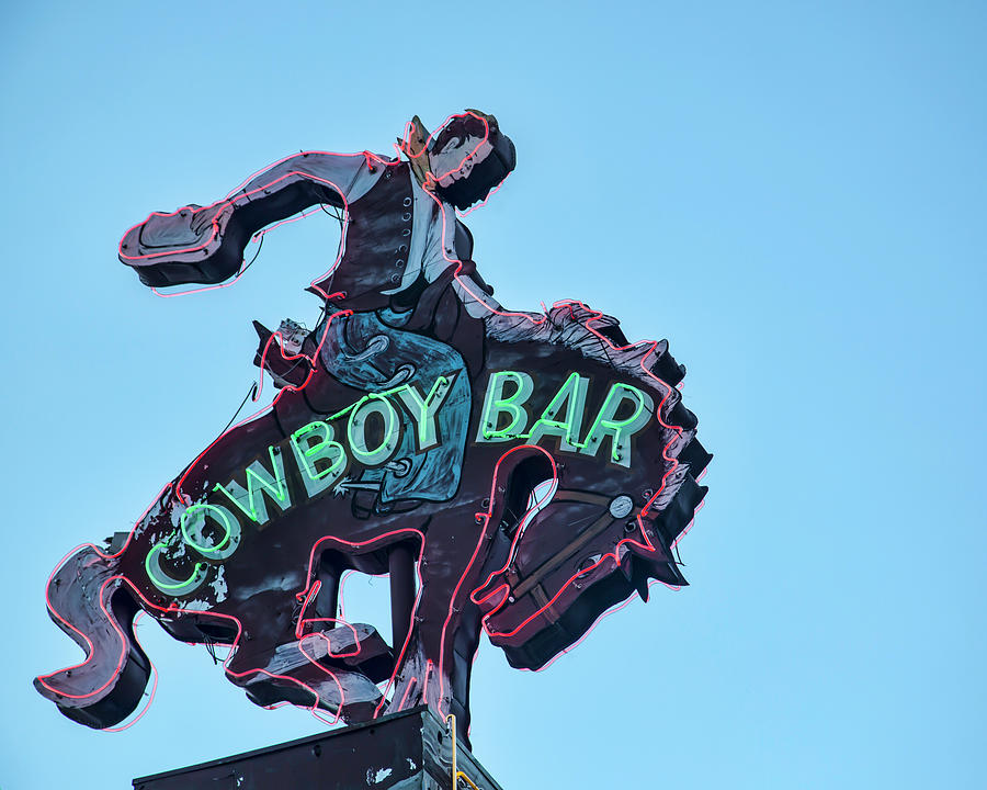 Cowboy Bar Vintage Neon Sign Photograph Western Wall Art Photograph by Gigi Ebert
