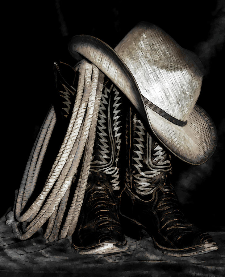 Rope Photograph - Cowboy Boots And Hat by Athena Mckinzie